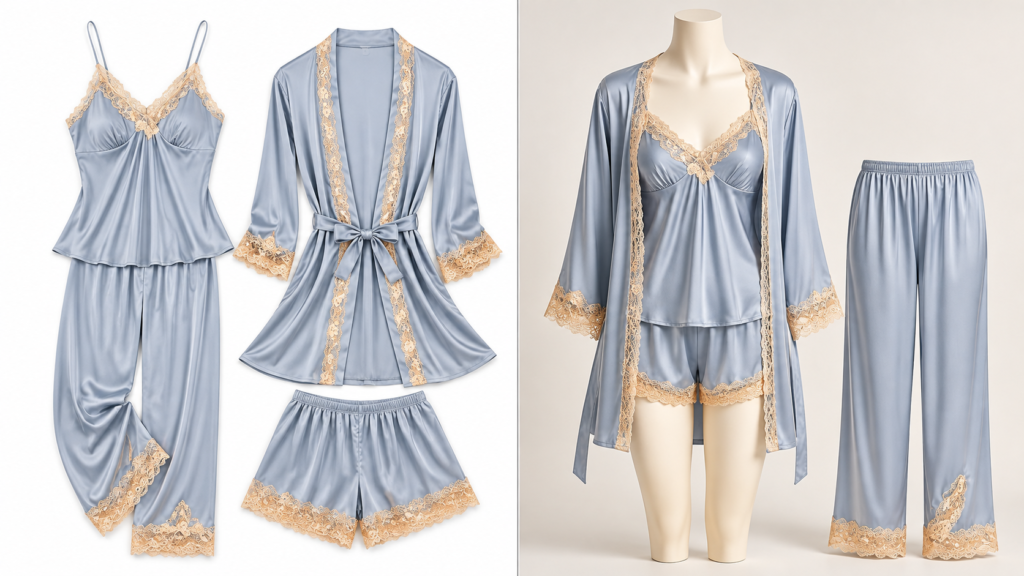 SAPJON Five-Piece Satin Robe and Pajama Set