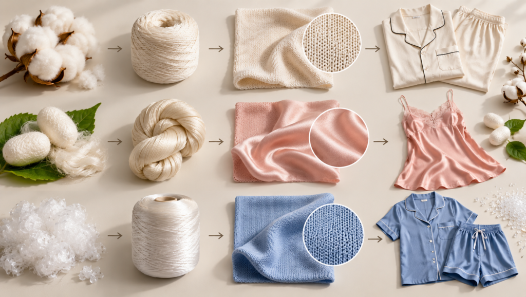 fiber + construction + weight + finish + garment design | Nightie Wear