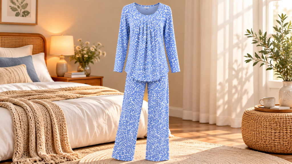 Cozy Blue Floral Pajama Set | Nightie Wear
