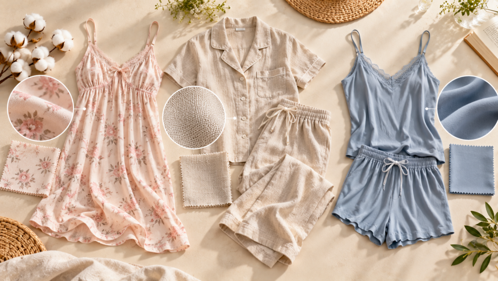 Cozy Sleepwear Fabric Comparison Flat Lay | Nightie Wear