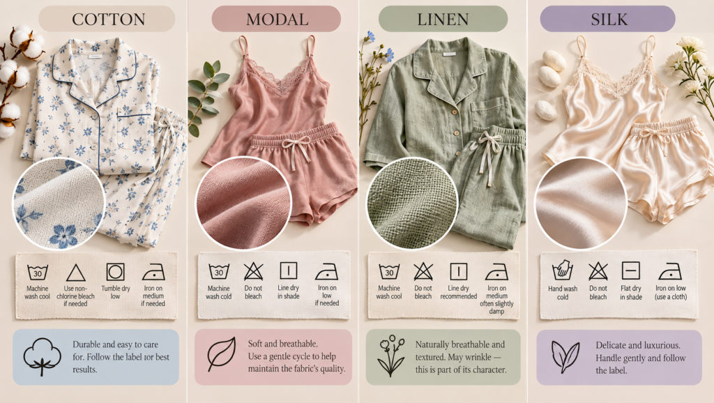 Four Fabric Sleepwear Care Guides | Nightie Wear