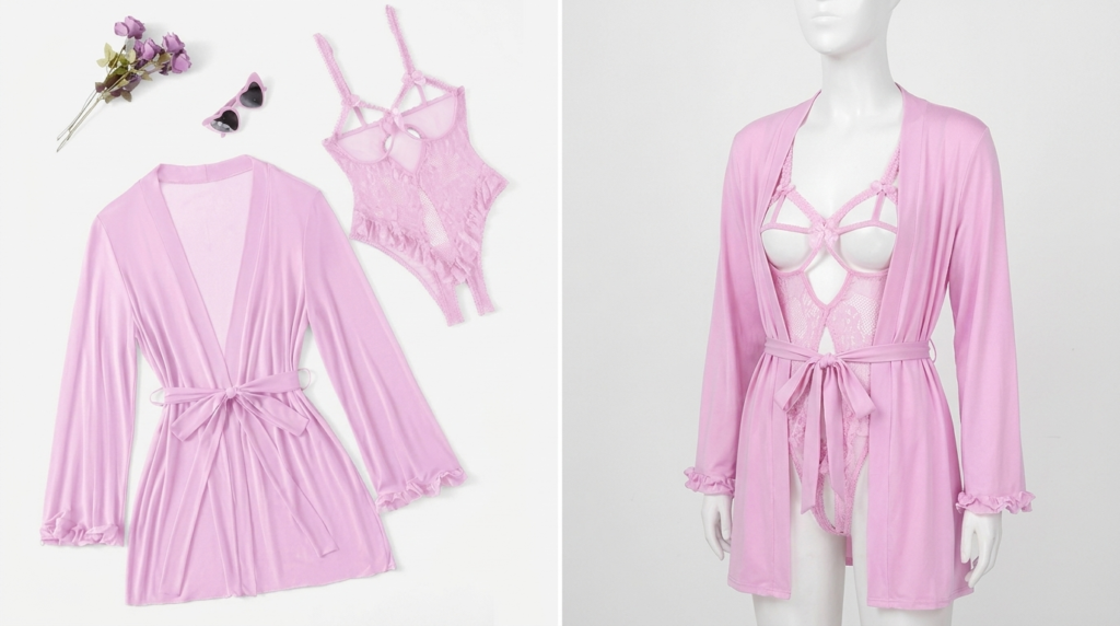 Avidlove Three-Piece Cutout Teddy and Sheer Kimono Set