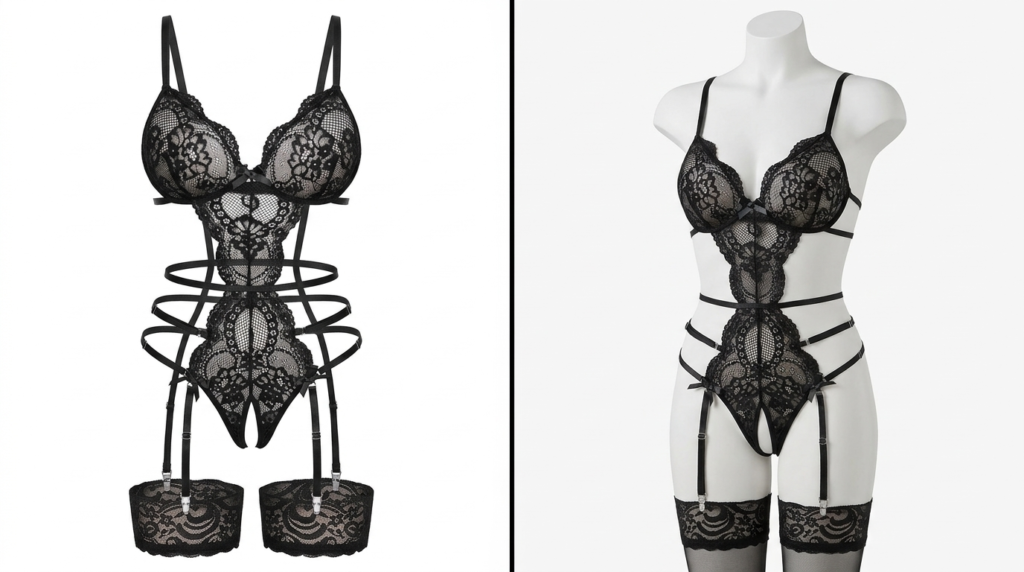 Avidlove Deep V Teddy Lingerie and Garter Set