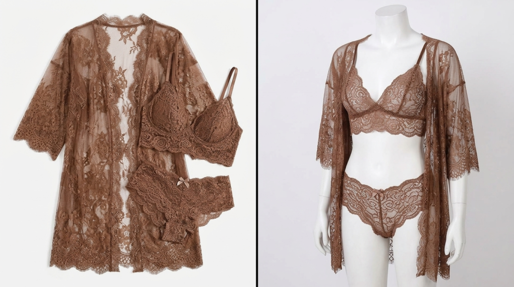 Avidlove Three-Piece Lace Robe, Bra, and Panty Set