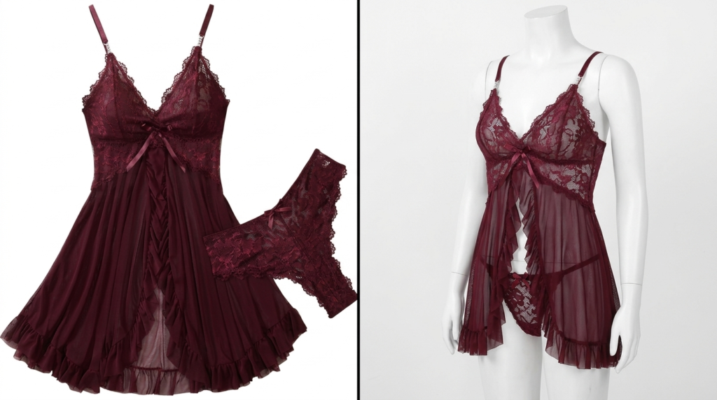 Foxiny Two-Piece Sheer Babydoll Dress and Thong Set