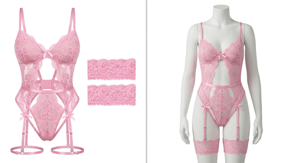 Avidlove Lace Bodysuit with Panty and Garter Details