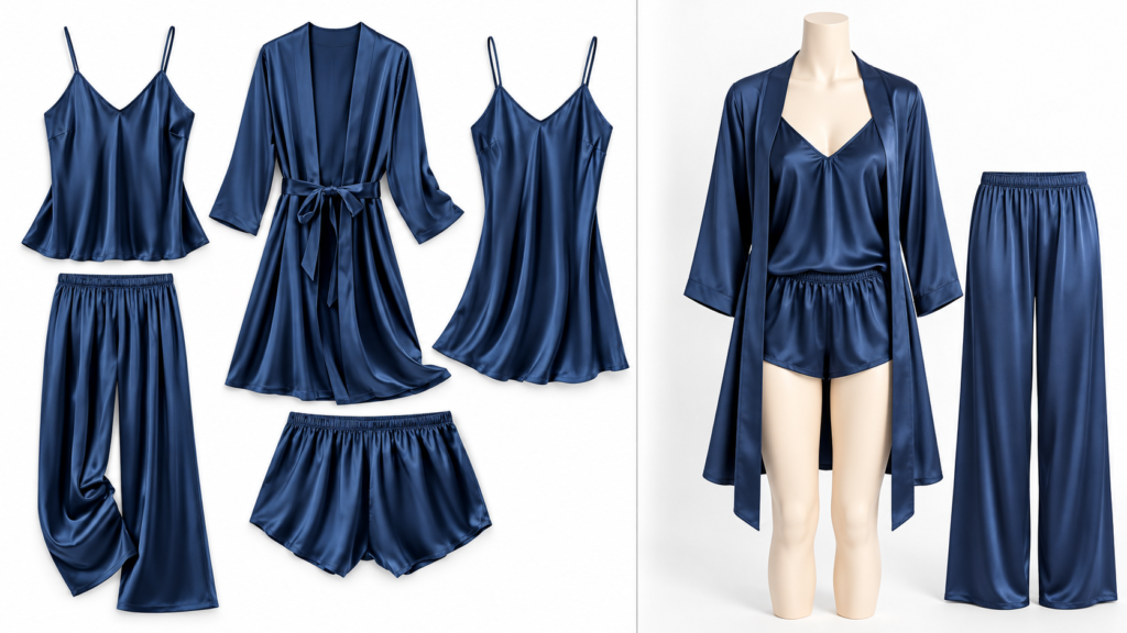SAPJON Five-Piece Satin Pajama and Nightgown Set