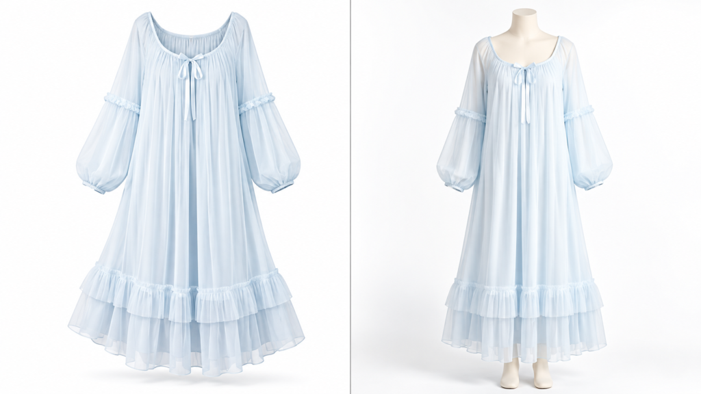 Vintage Victorian Long-Sleeve Sheer Nightgown